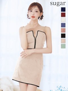 【ROBE de FLEURS Glossy/ローブ・ド・フルール グロッシー】スタッズ/ キルティング/ フロントジップ/ 台形スカート/ セットアップ/ ミニドレス/ キャバドレス