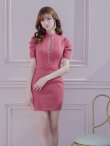 画像2: XSサイズあり【ROBE de FLEURS Glossy/ローブ・ド・フルール グロッシー】バストジッパー/ スプリングツイード/ 半袖/ 袖あり/ ワンカラー/ タイト/ ミニドレス/ キャバドレス[OF2] (2)