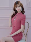 画像6: XSサイズあり【ROBE de FLEURS Glossy/ローブ・ド・フルール グロッシー】バストジッパー/ スプリングツイード/ 半袖/ 袖あり/ ワンカラー/ タイト/ ミニドレス/ キャバドレス[OF2] (6)