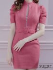 画像8: XSサイズあり【ROBE de FLEURS Glossy/ローブ・ド・フルール グロッシー】バストジッパー/ スプリングツイード/ 半袖/ 袖あり/ ワンカラー/ タイト/ ミニドレス/ キャバドレス[OF2] (8)