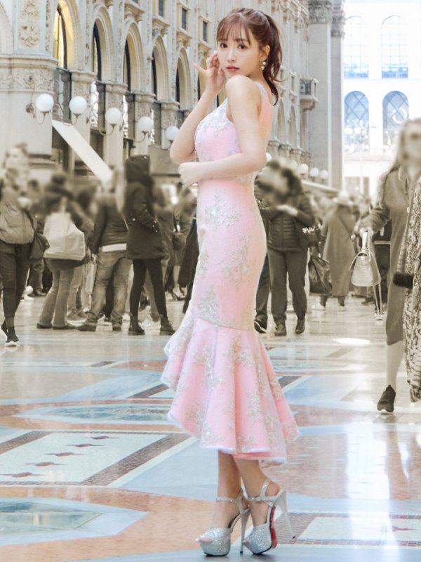 画像28: Lサイズあり【DEA./ディア】マーメイド/ フローラル/ バストジップ/ フリル/ テールカット/ ミディアムドレス/ キャバドレス【OF08】 (28)