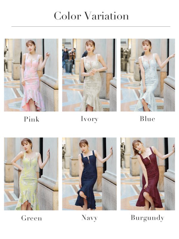 画像49: Lサイズあり【DEA./ディア】マーメイド/ フローラル/ バストジップ/ フリル/ テールカット/ ミディアムドレス/ キャバドレス【OF08】 (49)