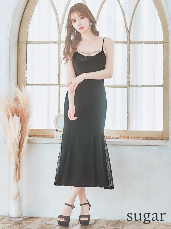 画像19: 【Glossy/グロッシー】サイドレース/ ファーストラップ/ ワンカラー/ キャミソール/ ストレッチ/ タイト/ ミモレ丈/ ロングドレス/ キャバドレスlong[OF2] (19)