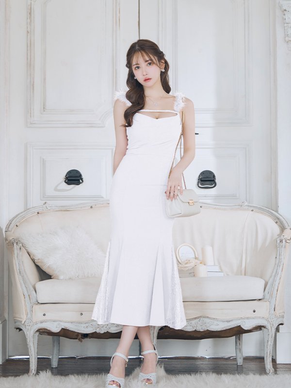 画像33: 【Glossy/グロッシー】サイドレース/ ファーストラップ/ ワンカラー/ キャミソール/ ストレッチ/ タイト/ ミモレ丈/ ロングドレス/ キャバドレスlong[OF2] (33)