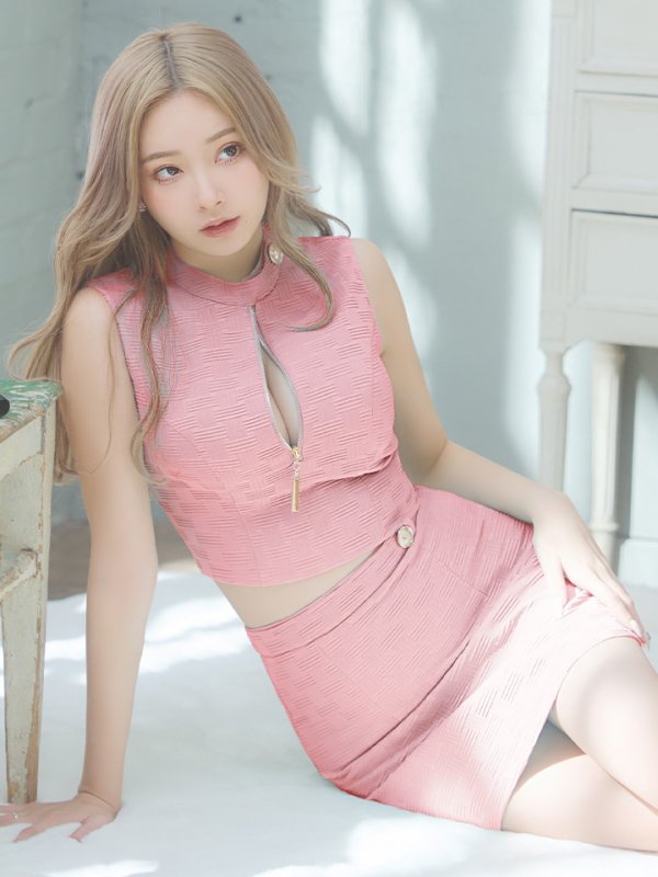 画像27: XSサイズあり【Glossy/グロッシー】ジッパー/ シンプル/ ワンカラー/ ノースリーブ/ セットアップ/ ストレッチ/ タイト/ ミニドレス/ キャバドレス[OF08] (27)