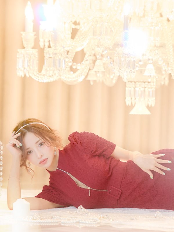 画像22: 門りょうちゃん着用 XSサイズあり【Glossy/グロッシー】バストジッパー/ ワッフル/ 袖あり/ 半袖/ シンプル/ ワンカラー/ ストレッチ/ タイト/ ミニドレス/ キャバドレス[OF2] (22)