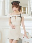 画像6: XSサイズあり【ROBE de FLEURS Glossy/ローブ・ド・フルール グロッシー】スエードリボン/ ワッフル/ オフショルダー/ フロントジップ/ タイト/ セットアップ/ ミニドレス/ キャバドレス[OF2] (6)