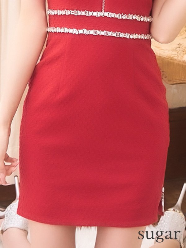 画像32: XSサイズあり【Glossy/グロッシー】バストジッパー/ ビジュー/ ワッフル/ ノースリーブ/ ワンカラー/ タイト/ ミニドレス/ キャバドレス[OF08] (32)