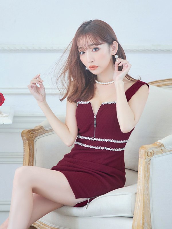 画像37: XSサイズあり【Glossy/グロッシー】バストジッパー/ ビジュー/ ワッフル/ ノースリーブ/ ワンカラー/ タイト/ ミニドレス/ キャバドレス[OF08] (37)