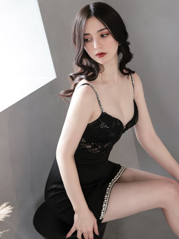画像5: XSサイズあり【Glossy/グロッシー】キャミソール/ スパンコール/ レース/ コルセットデザイン/ タイト/ ミニドレス/ キャバドレス[OF2] (5)