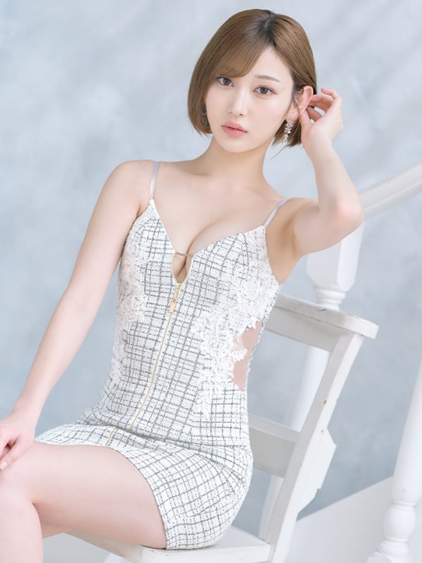 画像3: XSサイズあり【Glossy/グロッシー】スプリングツイード/ ジッパー/ キャミソール/ サイドシアー/ タイト/ ミニドレス/ キャバドレス[OF08] (3)