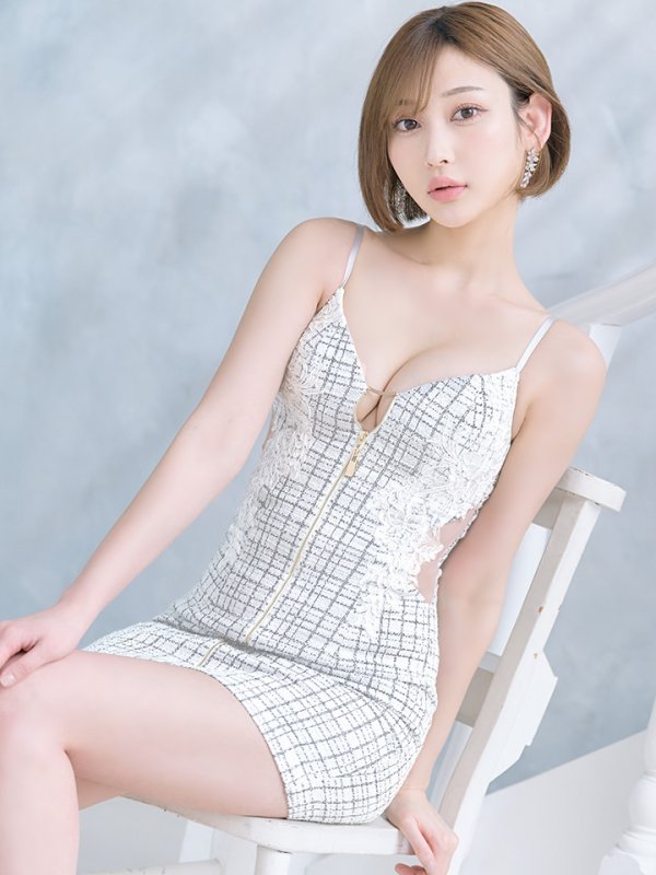 画像5: XSサイズあり【Glossy/グロッシー】スプリングツイード/ ジッパー/ キャミソール/ サイドシアー/ タイト/ ミニドレス/ キャバドレス[OF08] (5)