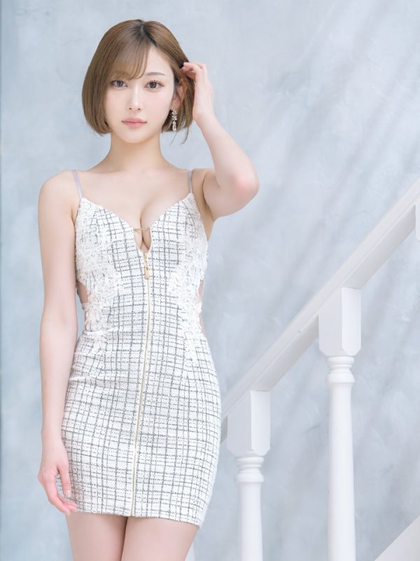 画像6: XSサイズあり【Glossy/グロッシー】スプリングツイード/ ジッパー/ キャミソール/ サイドシアー/ タイト/ ミニドレス/ キャバドレス[OF08] (6)