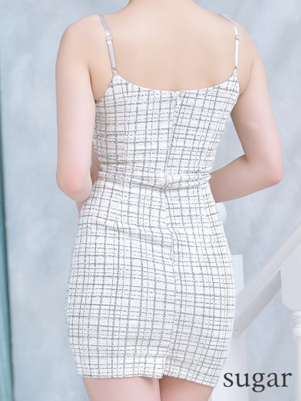 画像9: XSサイズあり【Glossy/グロッシー】スプリングツイード/ ジッパー/ キャミソール/ サイドシアー/ タイト/ ミニドレス/ キャバドレス[OF08] (9)