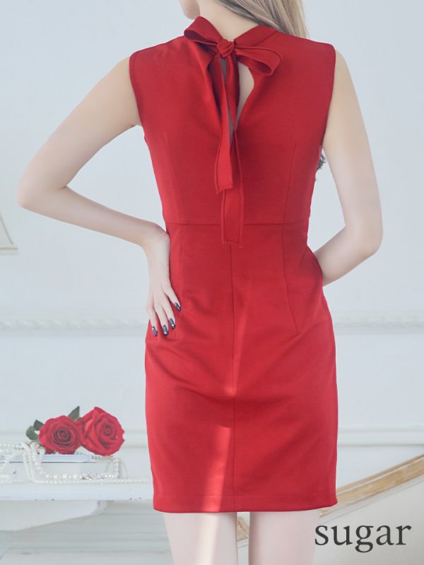 画像9: XSサイズあり【Glossy/グロッシー】チョーカー風ベルト/ カットアウト/ シンプル/ ワンカラー/ ノースリーブ/ タイト/ ミニドレス/ キャバドレス[OF08] (9)