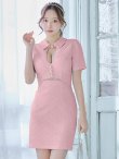 画像34: XSサイズあり【ROBE de FLEURS Glossy/ローブ・ド・フルール グロッシー】バストカット/ ウエストカット/ 袖あり/ 半袖/ バックル/ ストレッチ/ タイト/ ミニドレス/ キャバドレス[OF2] (34)
