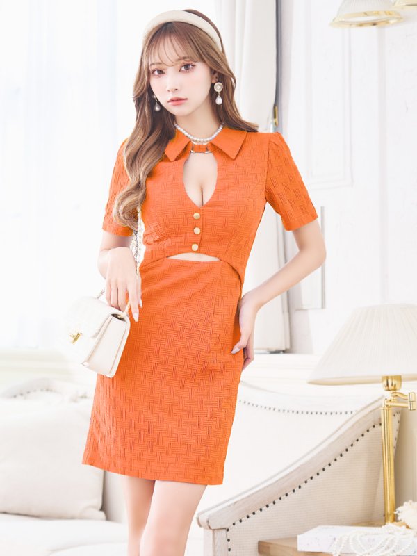 画像28: XSサイズあり【Glossy/グロッシー】バストカット/ ウエストカット/ 袖あり/ 半袖/ バックル/ ストレッチ/ タイト/ ミニドレス/ キャバドレス[OF2] (28)