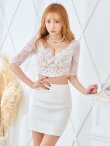 画像2: XSサイズあり【ROBE de FLEURS Glossy/ローブ・ド・フルール グロッシー】レース/ ビジュー/ 五分袖/ 七分袖/ 袖あり/ セットアップ/ タイト/ ミニドレス/ キャバドレス[OF2] (2)