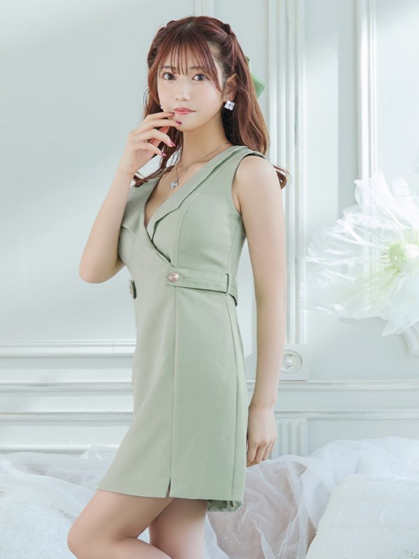 画像30: XSサイズあり【Glossy/グロッシー】襟付き/ レザーベルトデザイン/ ノースリーブ/ シンプル/ ワンカラー/ タイト/ ミニドレス/ キャバドレス[OF08] (30)