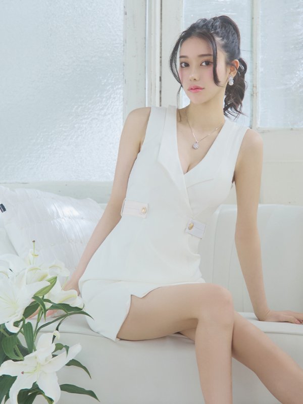 画像3: XSサイズあり【Glossy/グロッシー】襟付き/ レザーベルトデザイン/ ノースリーブ/ シンプル/ ワンカラー/ タイト/ ミニドレス/ キャバドレス[OF08] (3)