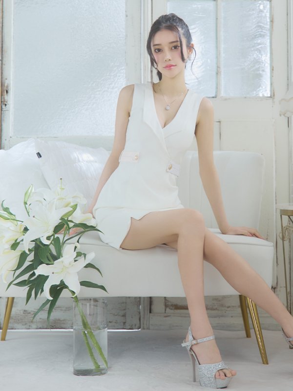 画像4: XSサイズあり【Glossy/グロッシー】襟付き/ レザーベルトデザイン/ ノースリーブ/ シンプル/ ワンカラー/ タイト/ ミニドレス/ キャバドレス[OF08] (4)