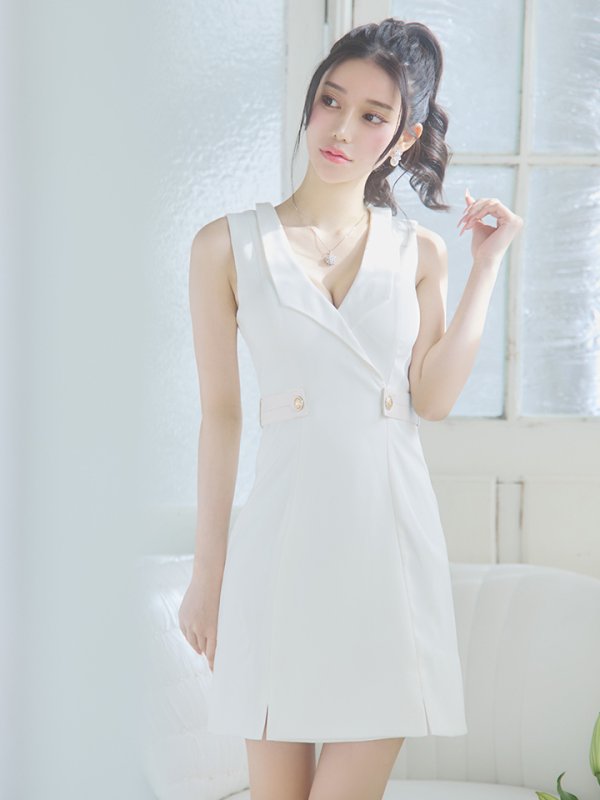 画像5: XSサイズあり【Glossy/グロッシー】襟付き/ レザーベルトデザイン/ ノースリーブ/ シンプル/ ワンカラー/ タイト/ ミニドレス/ キャバドレス[OF08] (5)