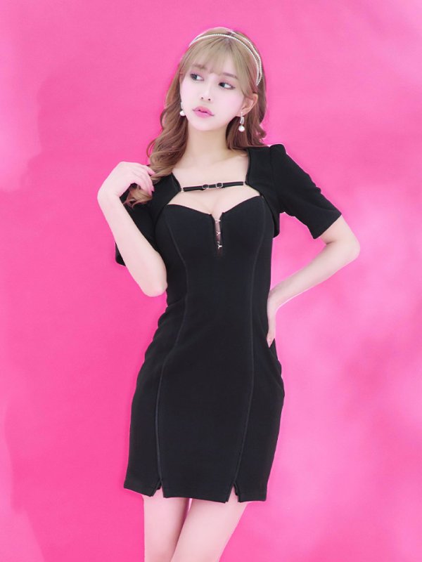 画像2: XSサイズあり【Glossy/グロッシー】ワンカラー/ 2WAY/ ストレッチ/ 無地/ ワンピース/ タイト/ ミニドレス/ キャバドレス[OF08] (2)