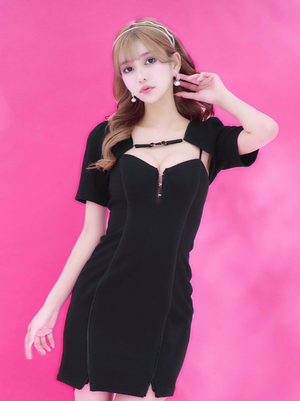 画像3: XSサイズあり【Glossy/グロッシー】ワンカラー/ 2WAY/ ストレッチ/ 無地/ ワンピース/ タイト/ ミニドレス/ キャバドレス[OF08] (3)