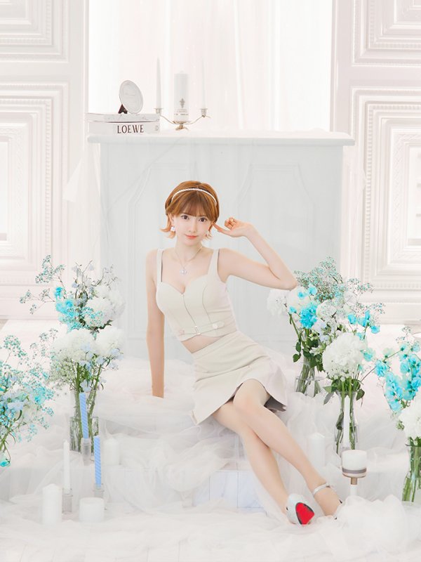 画像2: XSサイズあり【Glossy/グロッシー】ベルトデザイン/ サイドプリーツ/ ノースリーブ/ フレア/ セットアップ/ ミニドレス/ キャバドレス[OF08] (2)