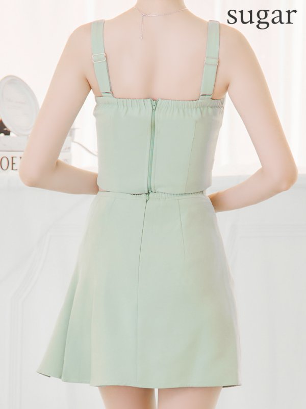 画像15: XSサイズあり【Glossy/グロッシー】ベルトデザイン/ サイドプリーツ/ ノースリーブ/ フレア/ セットアップ/ ミニドレス/ キャバドレス[OF08] (15)