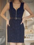 画像12: XSサイズあり【ROBE de FLEURS Glossy/ローブ・ド・フルール グロッシー】カラーパイピング/ フロントジッパー/ ノースリーブ/ ワンカラー/ タイト/ ミニドレス/ キャバドレス[OF2] (12)
