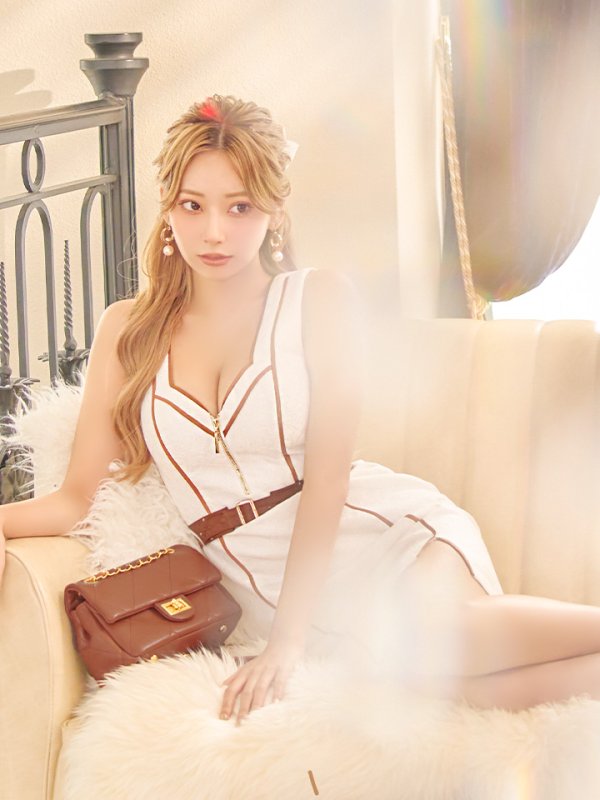 画像20: XSサイズあり【Glossy/グロッシー】カラーパイピング/ フロントジッパー/ ノースリーブ/ ワンカラー/ タイト/ ミニドレス/ キャバドレス[OF08] (20)