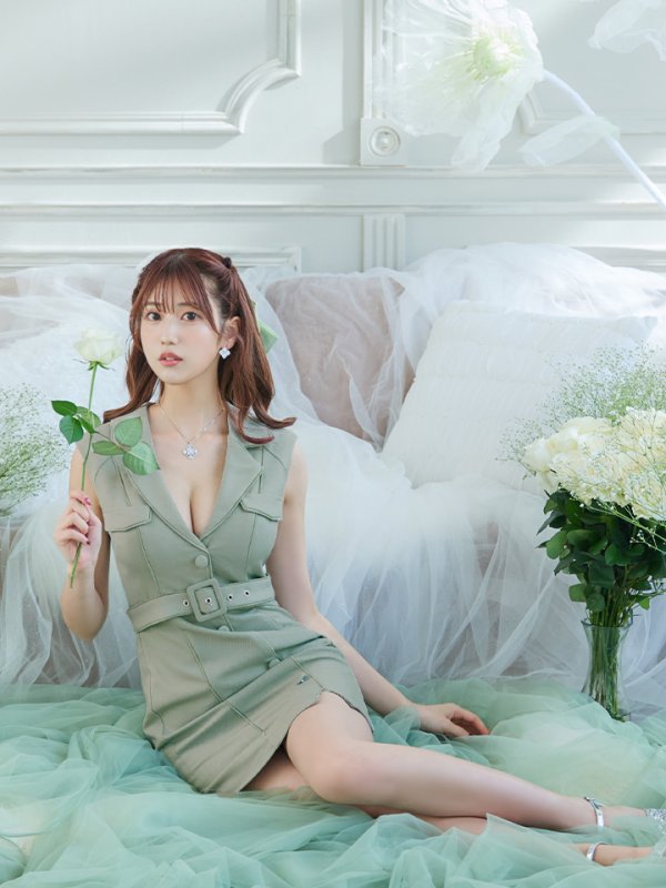 画像3: XSサイズあり【Glossy/グロッシー】ジャケット風襟デザイン/ ノースリーブ/ ボタン/ ベルト/ 無地/ タイト/ カジュアル/ ミニドレス/ キャバドレス[OF08] (3)