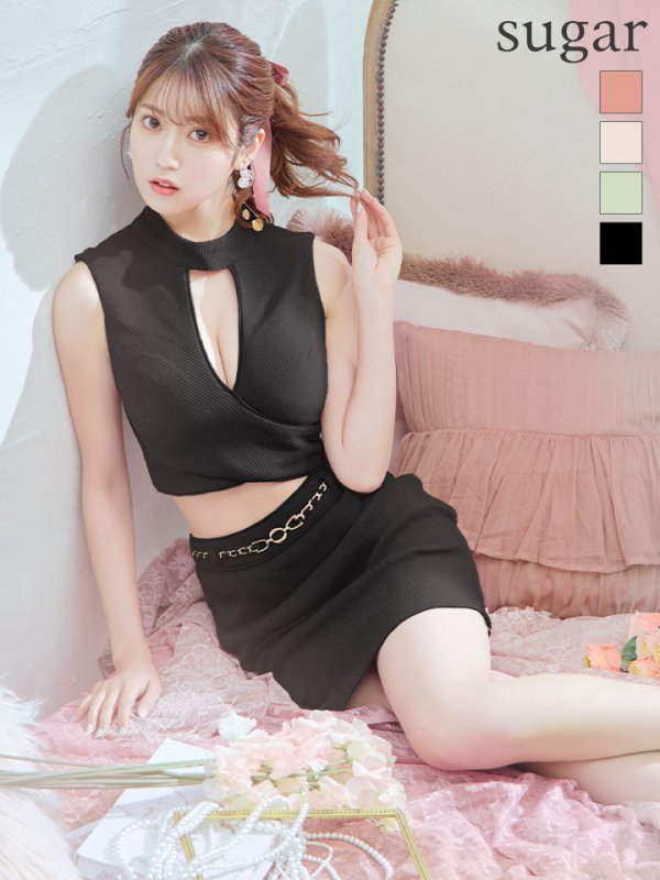 画像1: XSサイズあり【ROBE de FLEURS Glossy/ローブ・ド・フルール グロッシー】シンプル/ バストカット/ リブニット/ ノースリーブ/ ワンカラー/ タイト/ セットアップ/ ミニドレス/ キャバドレス[OF2] (1)