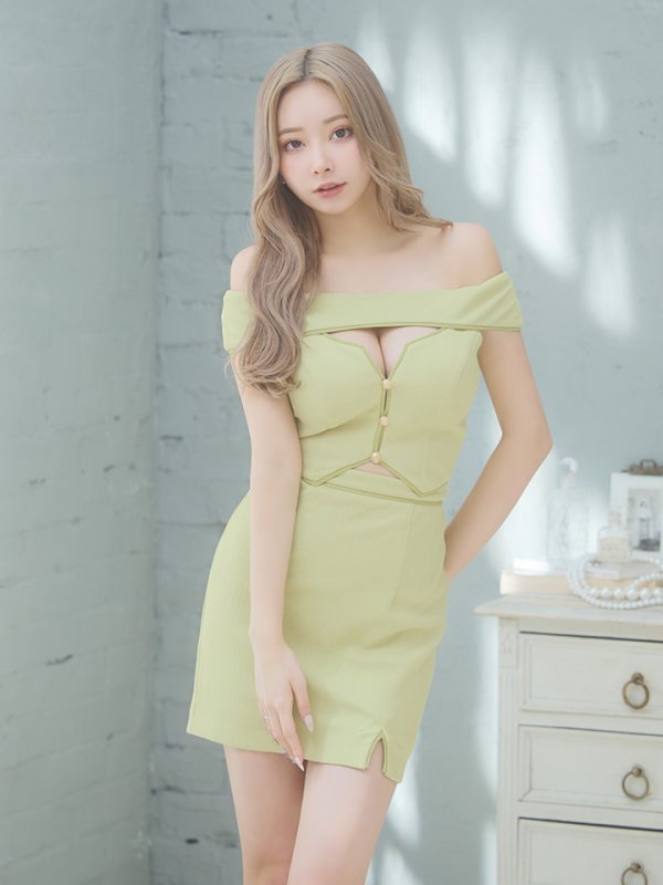画像3: XSサイズあり【Glossy/グロッシー】オフショル/ バストカット/ タイト/ セットアップ/ ミニドレス/ キャバドレス[OF08] (3)