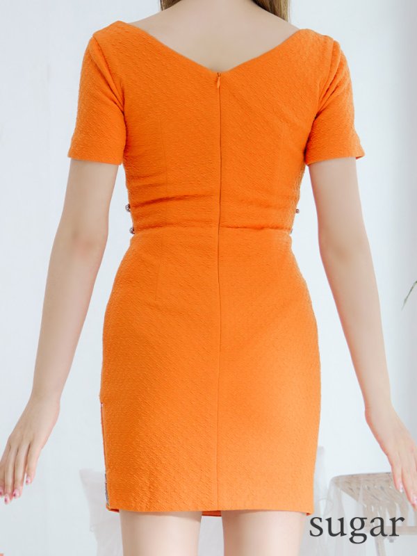 画像40: XSサイズあり【Glossy/グロッシー】バストジッパー/ ビジュー/ ワッフル/ ストレッチ/ 半袖/ 袖あり/ ワンカラー/ タイト/ ミニドレス/ キャバドレス[OF08] (40)