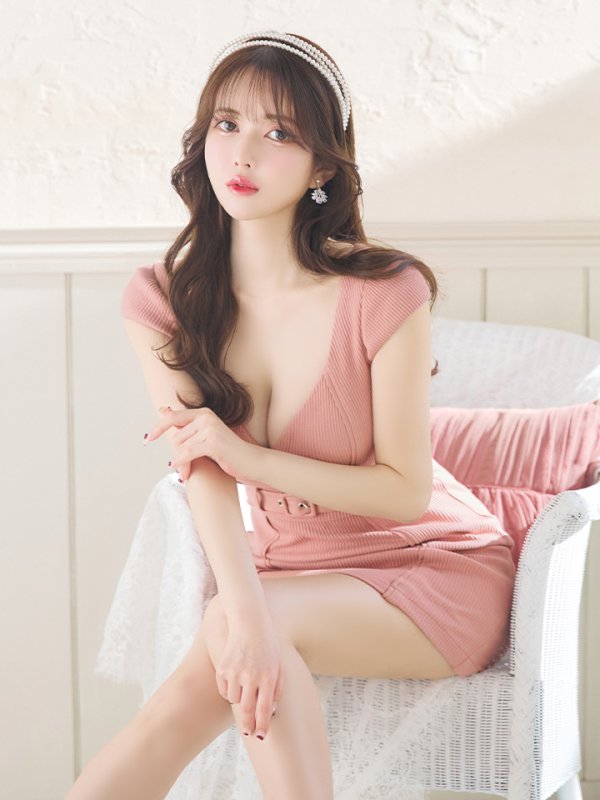 画像7: XSサイズあり【Glossy/グロッシー】ウエストカット/ ベルトデザイン/ シンプル/ タイト/ ミニドレス/ キャバドレス[OF08] (7)