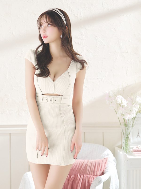 画像2: XSサイズあり【Glossy/グロッシー】ウエストカット/ ベルトデザイン/ シンプル/ タイト/ ミニドレス/ キャバドレス[OF08] (2)