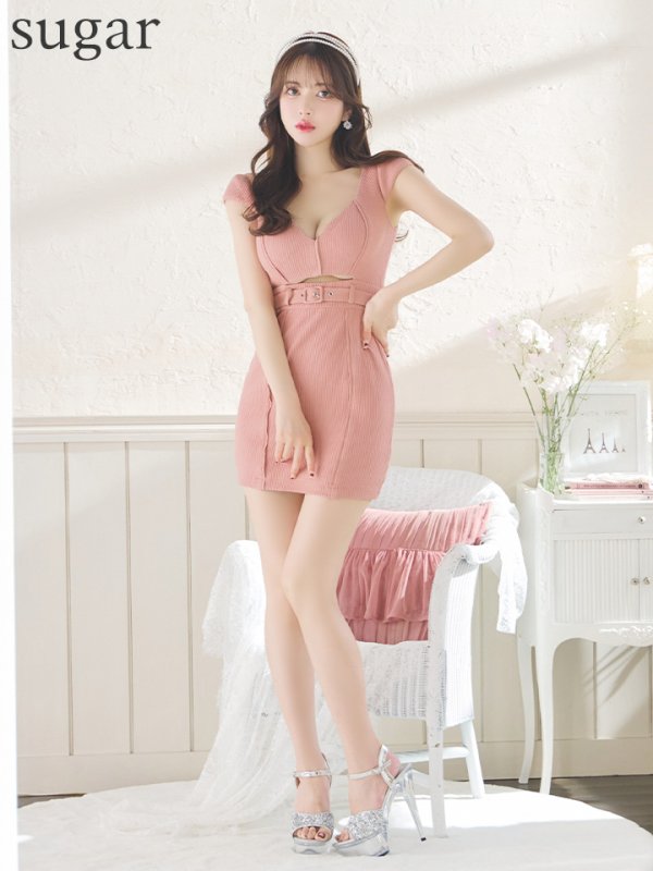 画像12: XSサイズあり【Glossy/グロッシー】ウエストカット/ ベルトデザイン/ シンプル/ タイト/ ミニドレス/ キャバドレス[OF08] (12)