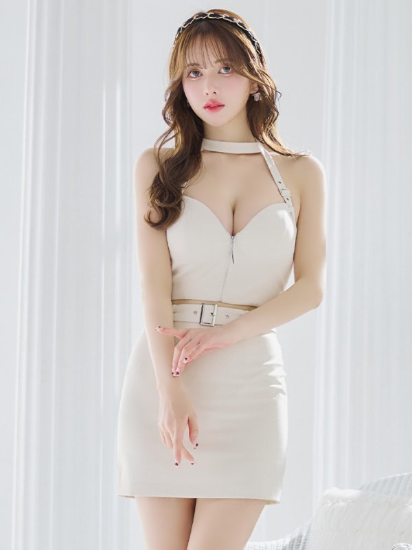 画像9: XSサイズあり【Glossy/グロッシー】袖あり/ 2way/ ホルターリボンネック/ オフショルダー/ セットアップ/ タイト/ ミニドレス/ キャバドレス[OF08] (9)