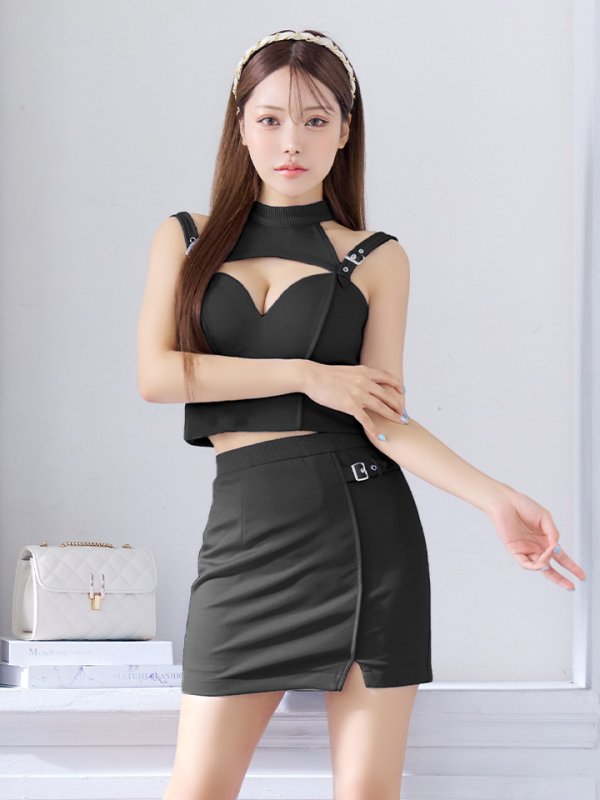 画像10: XSサイズあり【Glossy/グロッシー】バストオープンショルダー/ ストラップ/ タイト/ セットアップ/ ミニドレス/ キャバドレス[OF08] (10)