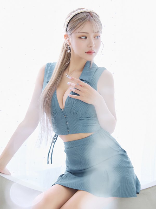 画像9: XSサイズあり【Glossy/グロッシー】バストオープン/ サイドリボン/ スタイリッシュ/ セットアップ/ フレア/ ミニドレス/ キャバドレス[OF08] (9)