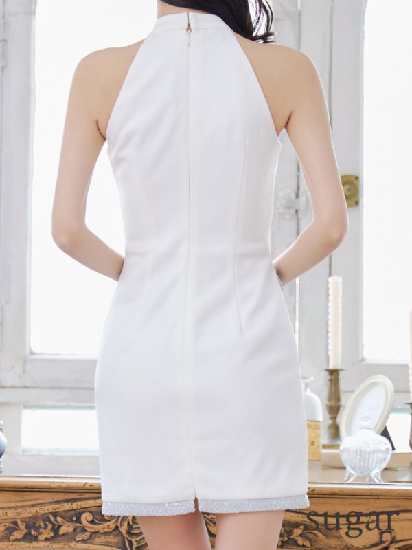 画像15: XSサイズあり【Glossy/グロッシー】ラメパイピング/ ホルターネック/ バストジップ/ タイト/ ミニドレス/ キャバドレス[OF08] (15)