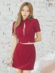 画像6: XSサイズあり【ROBE de FLEURS Glossy/ローブ・ド・フルール グロッシー】フロントジッパー/ セットアップ/ 袖あり/ 半袖/ シンプル/ ワンカラー/ ストレッチ/ タイト/ ミニドレス/ キャバドレス[OF2] (6)