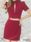画像8: XSサイズあり【ROBE de FLEURS Glossy/ローブ・ド・フルール グロッシー】フロントジッパー/ セットアップ/ 袖あり/ 半袖/ シンプル/ ワンカラー/ ストレッチ/ タイト/ ミニドレス/ キャバドレス[OF2] (8)