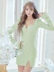 画像34: Lサイズあり【ROBE de FLEURS Glossy/ローブ・ド・フルール グロッシー】フロントジップ/ ロングスリーブ/ 袖あり/ ワッフル/ ワンカラー/ ストレッチ/ タイト/ ミニドレス/ キャバドレス[OF2] (34)