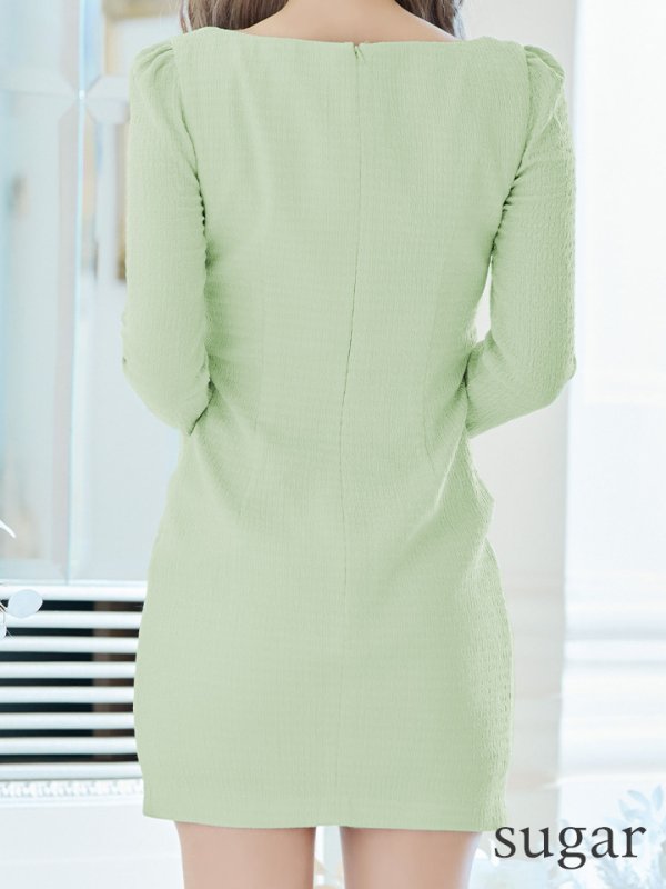 画像9: Lサイズあり【Glossy/グロッシー】フロントジップ/ ロングスリーブ/ 袖あり/ ワッフル/ ワンカラー/ ストレッチ/ タイト/ ミニドレス/ キャバドレス[OF2] (9)
