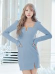 画像9: Lサイズあり【ROBE de FLEURS Glossy/ローブ・ド・フルール グロッシー】フロントジップ/ ロングスリーブ/ 袖あり/ ワッフル/ ワンカラー/ ストレッチ/ タイト/ ミニドレス/ キャバドレス[OF2] (9)