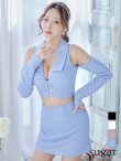 画像12: XSサイズあり【ROBE de FLEURS Glossy/ローブ・ド・フルール グロッシー】フロントジッパー/ オフショル/ ロングスリーブ/ 袖あり/ ワンカラー/ 台形スカート/ セットアップ/ ミニドレス/ キャバドレス[OF2] (12)