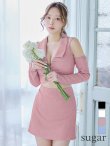 画像7: XSサイズあり【ROBE de FLEURS Glossy/ローブ・ド・フルール グロッシー】フロントジッパー/ オフショル/ ロングスリーブ/ 袖あり/ ワンカラー/ 台形スカート/ セットアップ/ ミニドレス/ キャバドレス[OF2] (7)